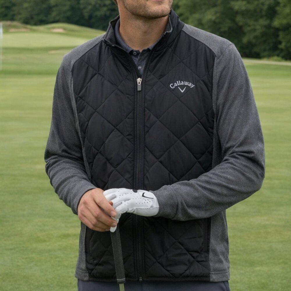 Callaway Golf Jacket Men's Medium Weather Series Full Zip Quilted Hybrid Fleece